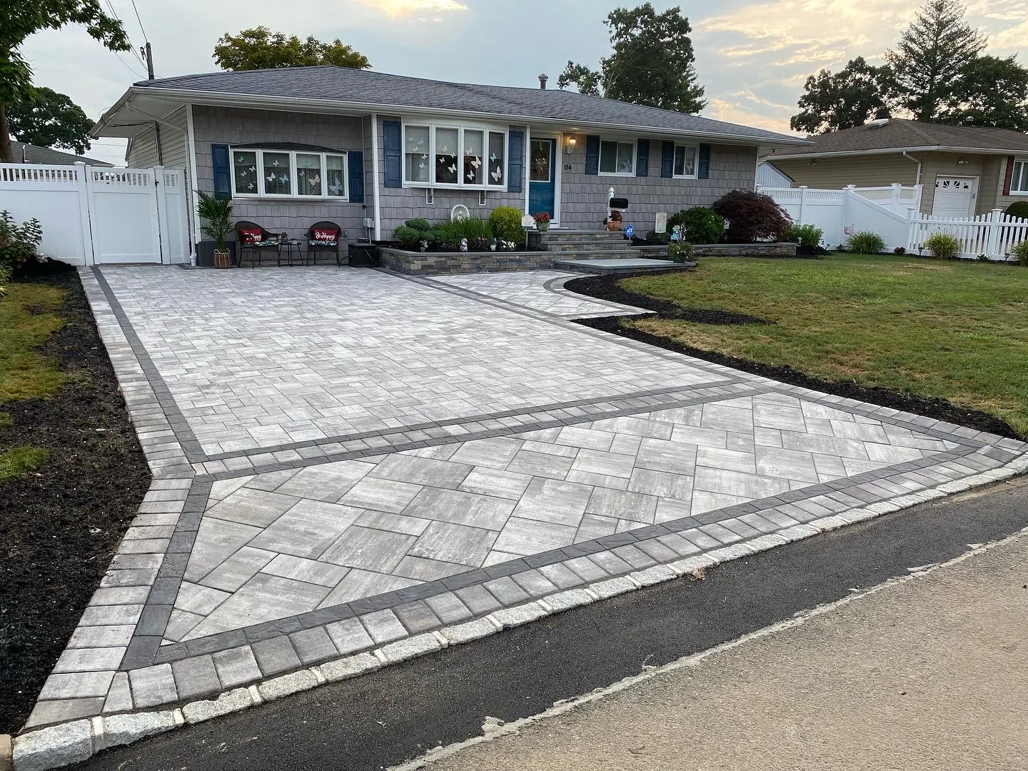 Paver driveway for a single-story family home