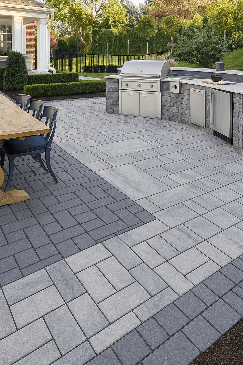 Paver patio with a built-in outdoor kitchen and grill station