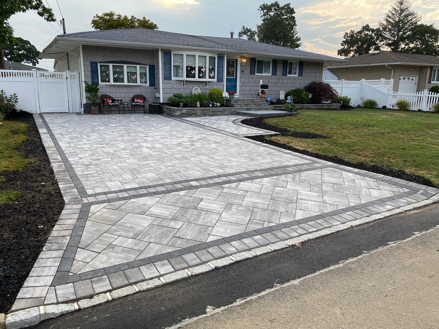 Paver driveway for a single-story family home